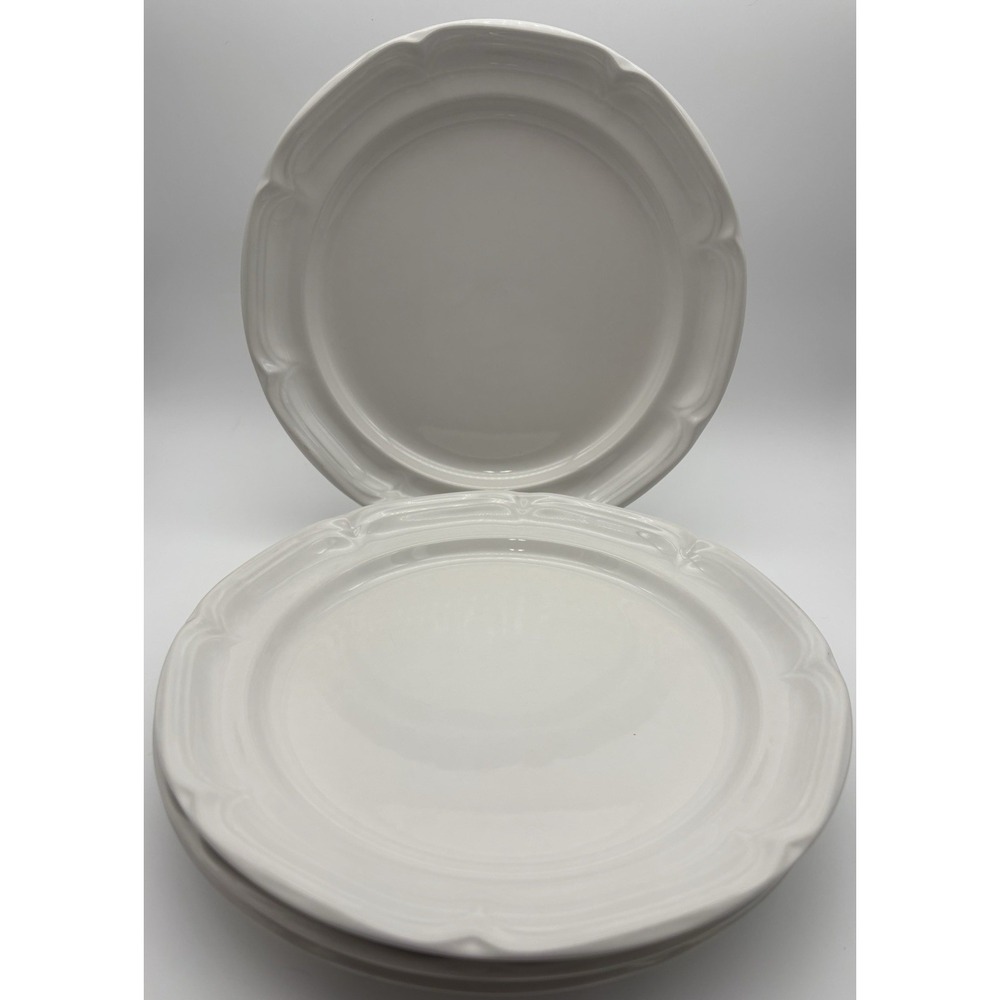 4~10 7/8" International Tableworks Dinner Plates Solid White Scalloped Edges